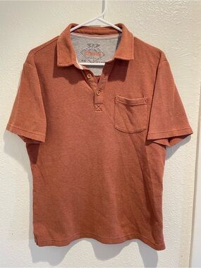 Weatherproof Vintage Mens Medium Waffle Knit Polo Shirt Short Sleeve Rust Orange